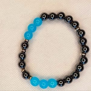 Black-and-blue glass bead mens bracelet.